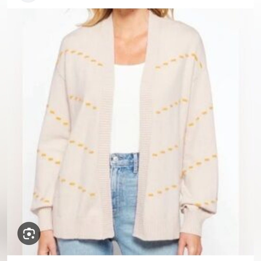 STITCH FIX Les Serein Petunia Cardigan Size XL Open Cream With Yellow Stitching